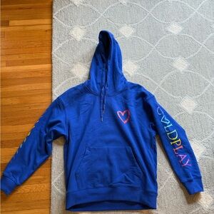 Brand new Coldplay 2024 World Tour Blue Hoodie with Heart and Colorful Text